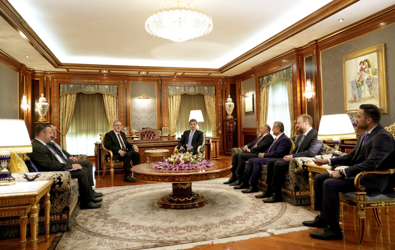 وێنەیەکی کۆبوونەوەکەی سەرۆکی هەرێمی کوردستان و شاندە باڵاکەی نەتەوە یەکگرتووەکان